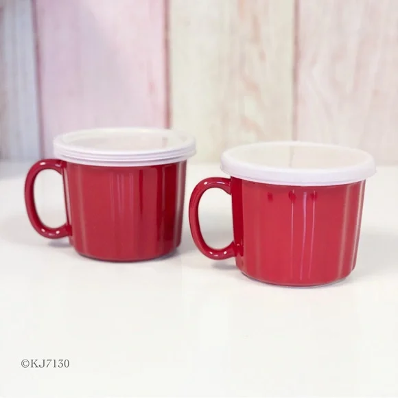 Good Cook Red Stoneware 16oz Mug Soup Bowl with Lid Set of Two - Picture 2 of 13